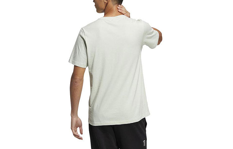 adidas Logo Printing Round Neck Short Sleeve Green T-Shirt HN9046