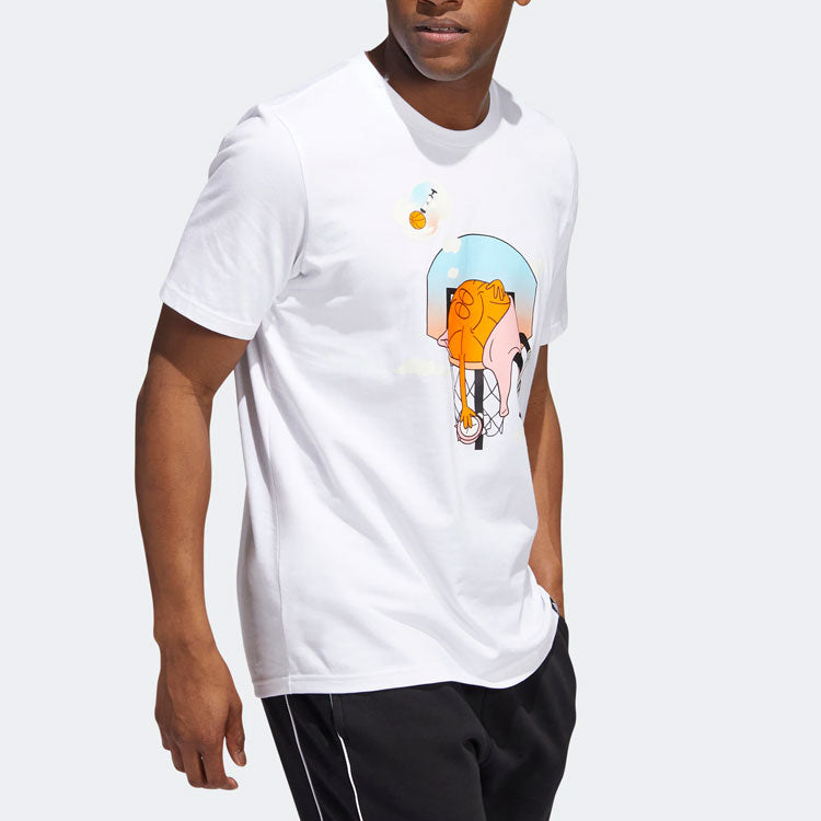 Men's adidas Cartoon Printing Basketball Sports Short Sleeve White T-Shirt HS4329
