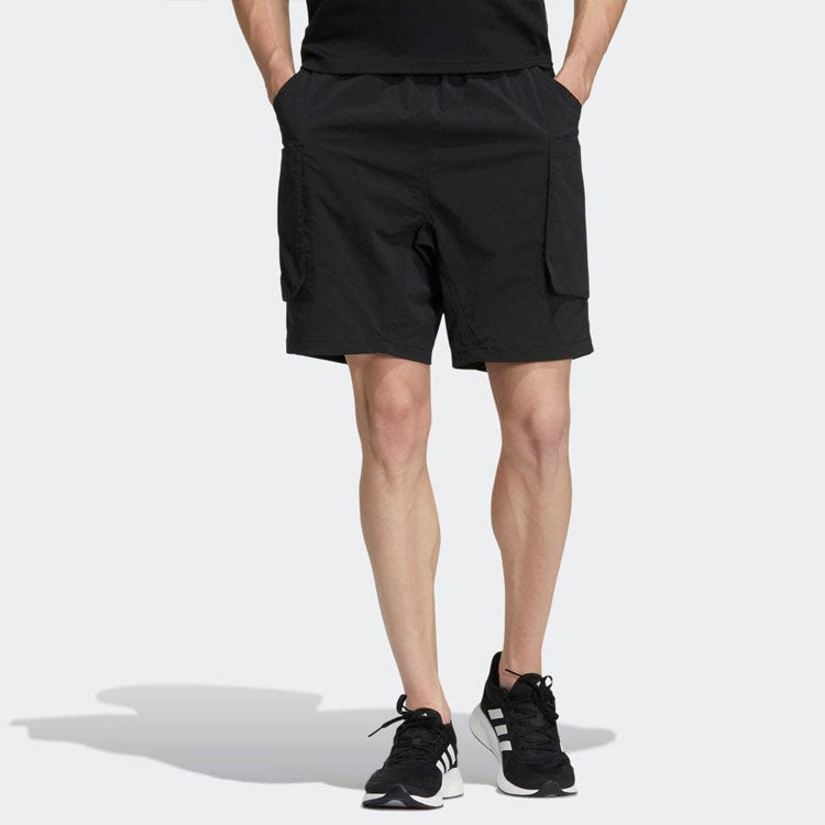adidas Solid Color Elastic Waistband Big Pocket Shorts Black HD0029