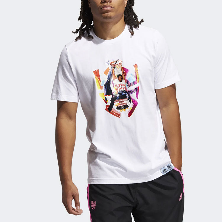 adidas Abstraction Cartoon Basketball Sports Round Neck Short Sleeve White GH6719