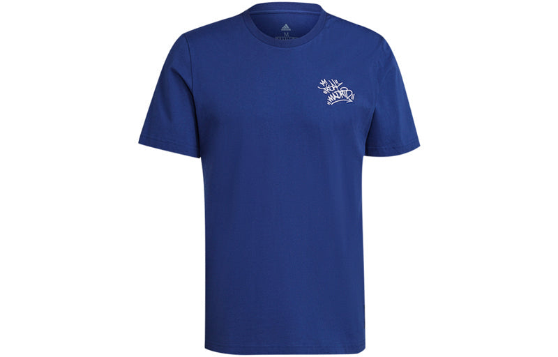 adidas Real Str Tee Printing Soccer/Football Sports Short Sleeve Blue GR4260