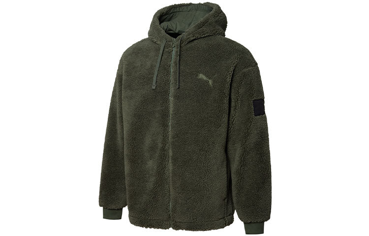 PUMA lamb's wool hooded Stay Warm Windproof logo Jacket Dark Green 535066-64