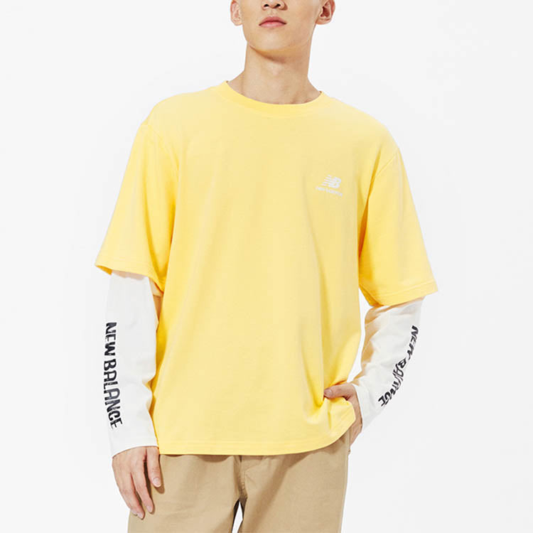 New Balance Contrast Color Stitching Knit Round Neck Long Sleeves Couple Style Yellow AMT13370-LHZ