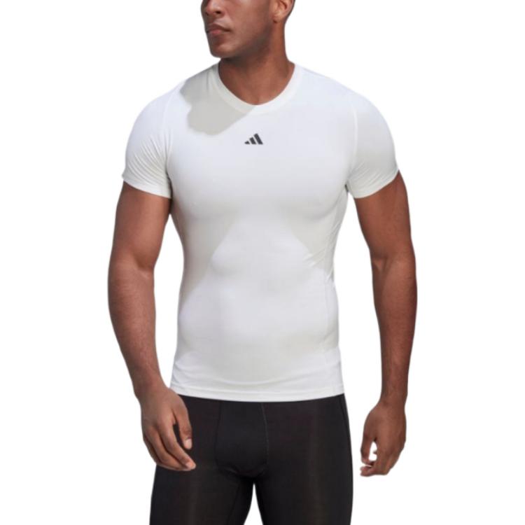 Men's adidas Solid Color Logo Round Neck Pullover Slim Fit Short Sleeve White T-Shirt HK2335