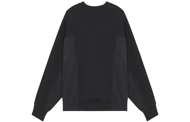 (WMNS) New Balance Logo Printing Splicing Sports Round Neck Pullover Black Hoodie AWT13337-BK