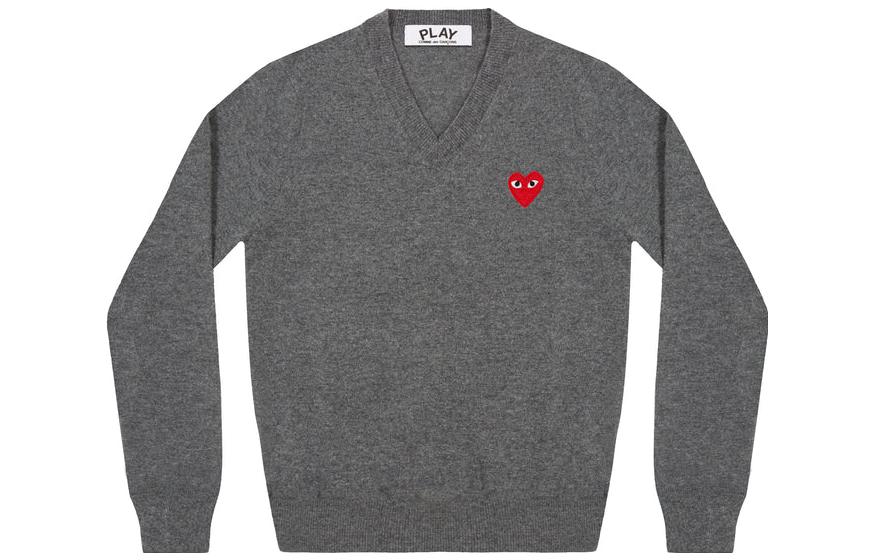 COMME des GARCONS PLAY V-Neck L/S T-shirt Red Emblem 'Grey' AZ-N002-051-3