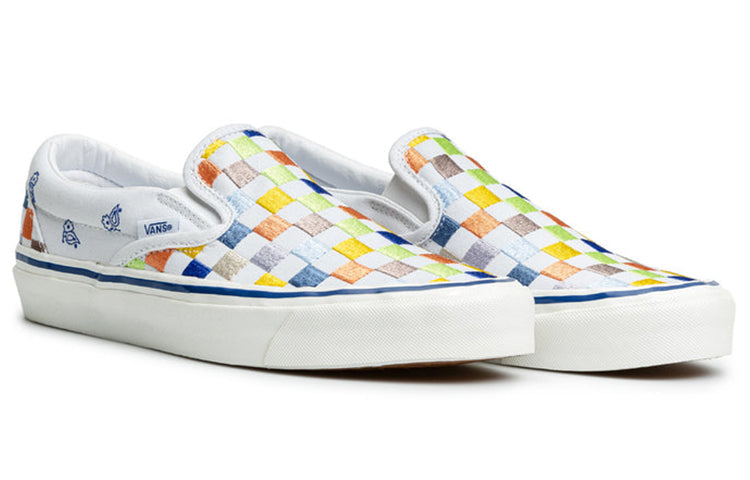 Vans slip-on Low Tops Casual Skateboarding Shoes Unisex White Blue Multi-Color 'White Yellow Blue' VN0A5KX8AVZ
