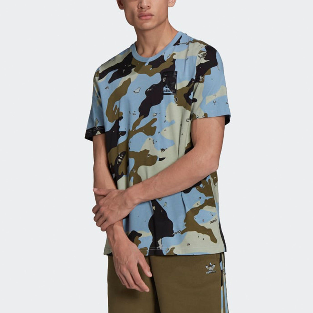 adidas originals Camo Aop Tee Camouflage Casual Sports Round Neck Short Sleeve Blue H13494