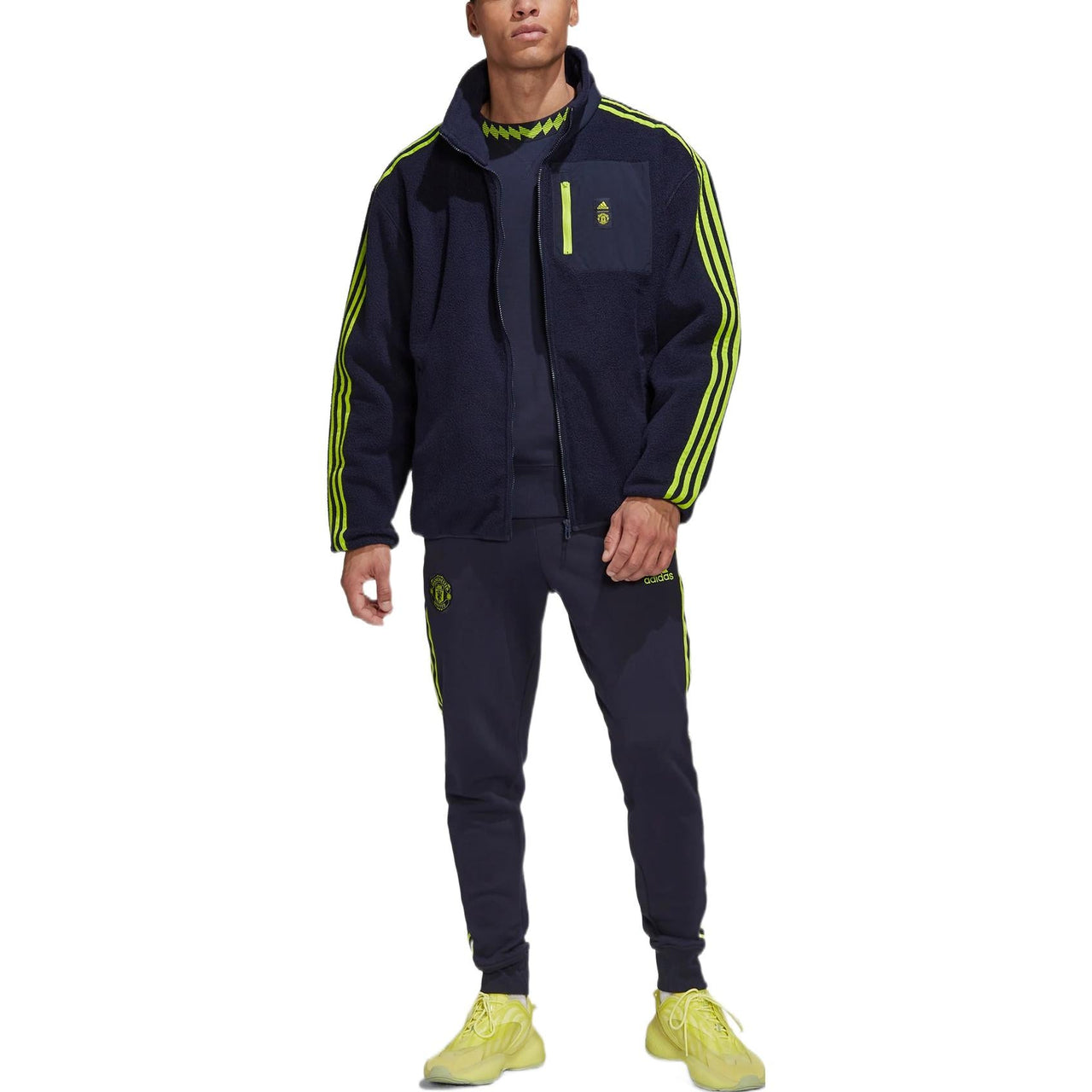 Men's adidas Logo Printing Pattern Stripe Soccer/Football Jacket Navy Blue HE6645