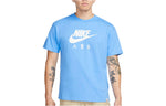Men's Nike Alphabet Logo Printing Round Neck Solid Color Cotton Casual Short Sleeve Blue T-Shirt DQ1017-412