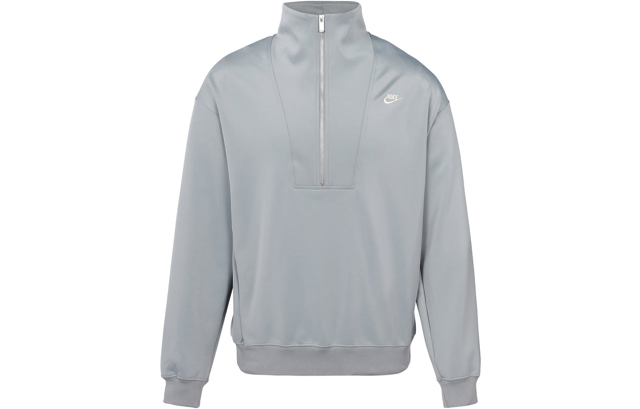 Men's Nike Back Alphabet Logo Printing Half Zipper Stand Collar Long Sleeves Jacket Milky Gray DQ4238-073