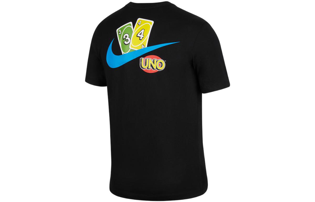 Nike Back Logo Pattern Printing Round Neck Casual Short Sleeve Black DV5366-010