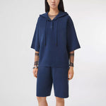 (WMNS) Burberry Cashmere Short Sleeve Hoodie Blue 80391611