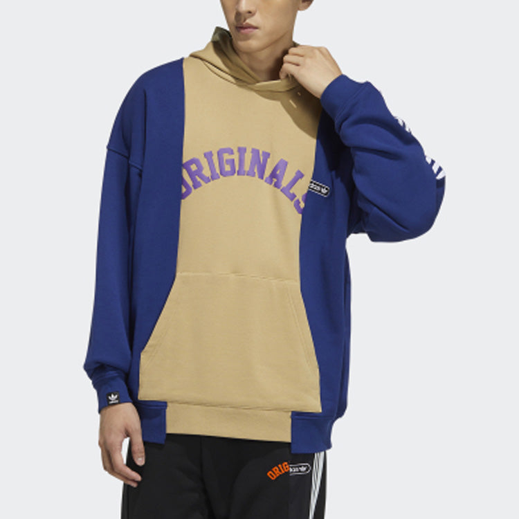 Men's adidas originals Mr Hoody Alphabet Printing Colorblock Pullover Blue Brown HC0376