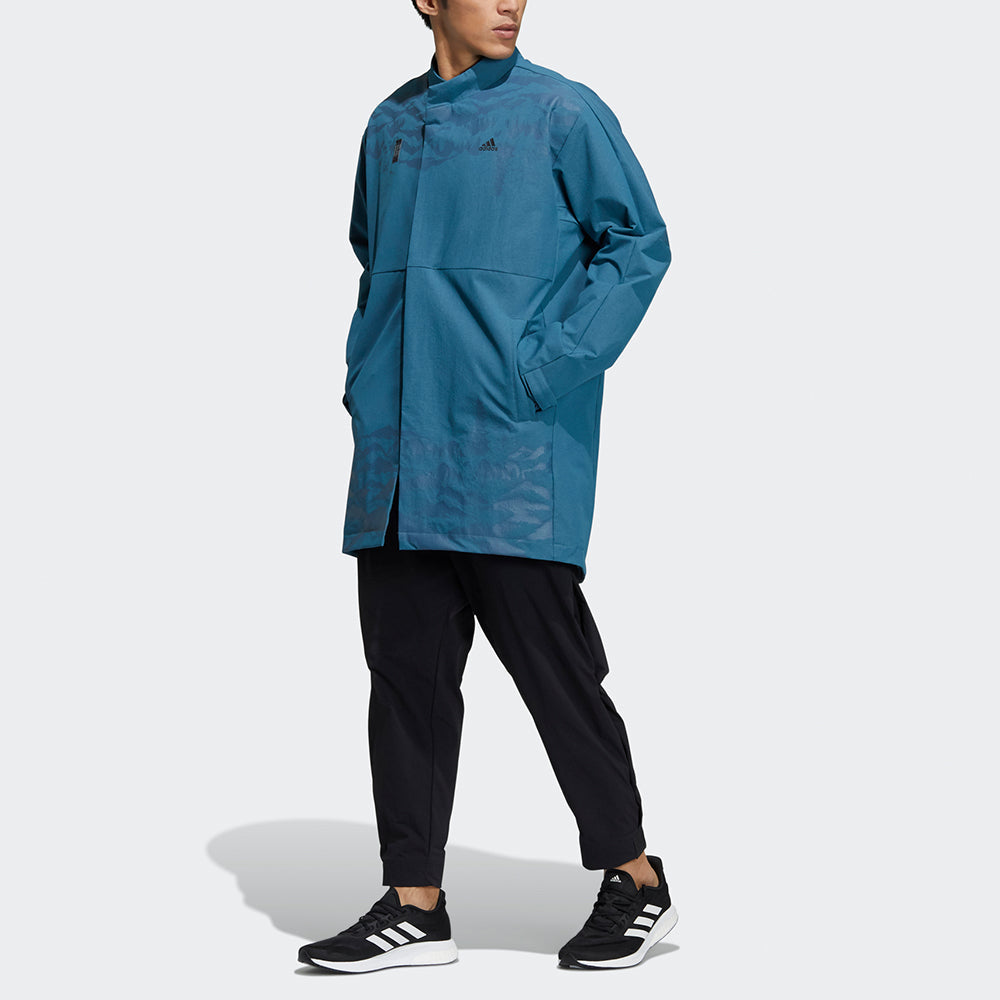 Men's adidas Wj Wv Long Jkt Martial Arts Series Pattern Mid-Length Stand Collar logo Jacket Sky Blue H39302