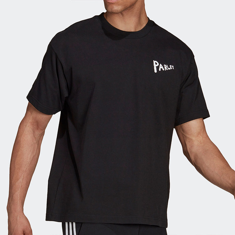 Men's adidas Alphabet Printing Cotton Round Neck Short Sleeve Black T-Shirt HB1554