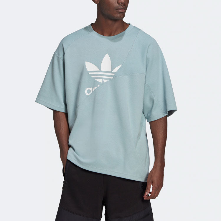 adidas originals Sports Large Logo Solid Color Splicing Short Sleeve Gray Green HC4509