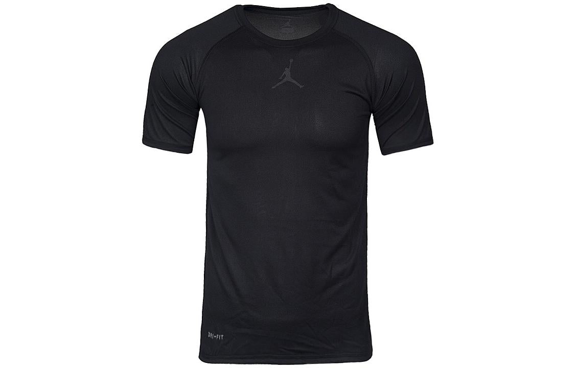 Men's Air Jordan Training Quick Dry Solid Color Logo Casual Short Sleeve Black T-Shirt 866591-010