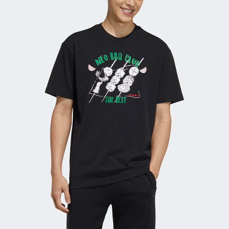 adidas neo Logo Alphabet Cartoon Printing Round Neck Loose Short Sleeve Black H62010