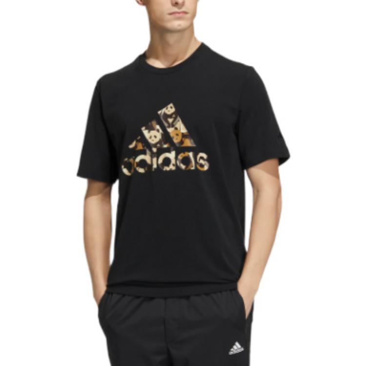 adidas Solid Color Logo Athleisure Casual Sports Short Sleeve Unisex Black HS4396