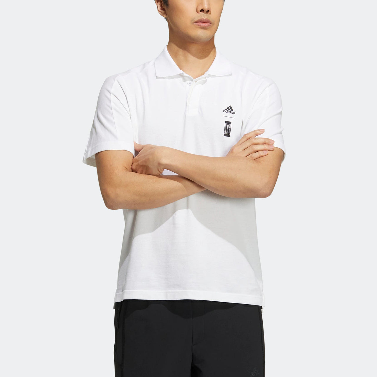 Men's adidas Wj Mh Polo Solid Color Chest Brand Logo Printing Short Sleeve White Polo Shirt HM2955