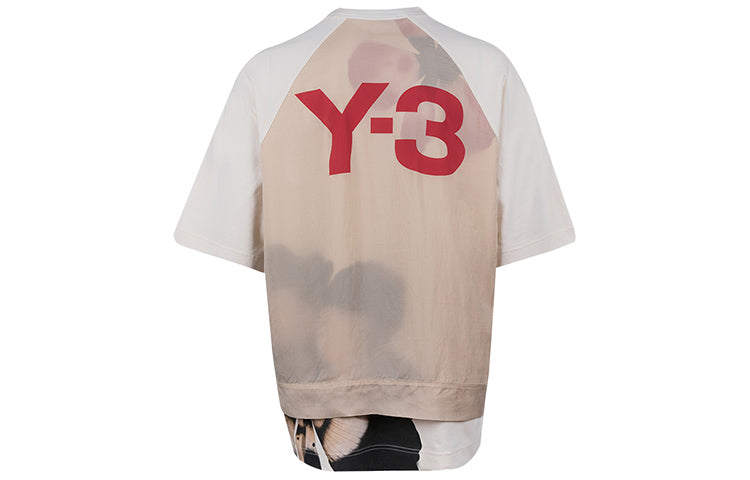 Men's Y-3 SS21 Rear Logo Printing Round Neck Short Sleeve Creamy White T-Shirt GV6082