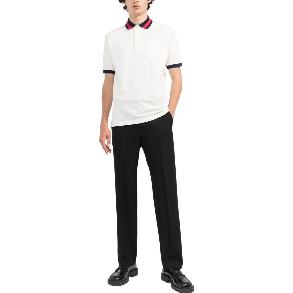 Gucci Cotton Piquet Polo With Web Collar 'Ivory' 701735-XJELJ-9750