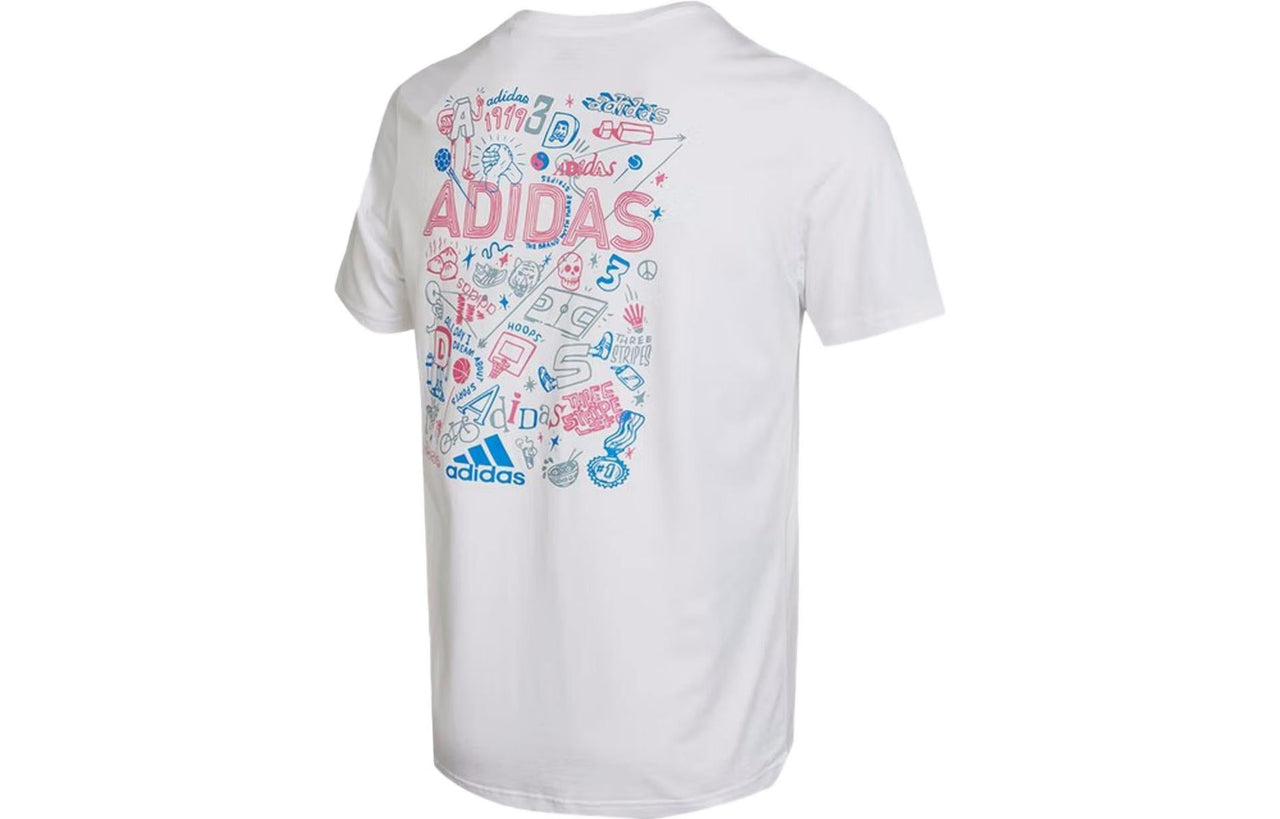 Men's adidas Back Printing Casual Round Neck Pullover Short Sleeve White T-Shirt IB9423