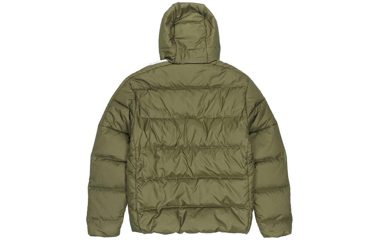 Men's adidas Ess Mid D H Jkt Stay Warm Sports Hooded Down Jacket Olive GT9138