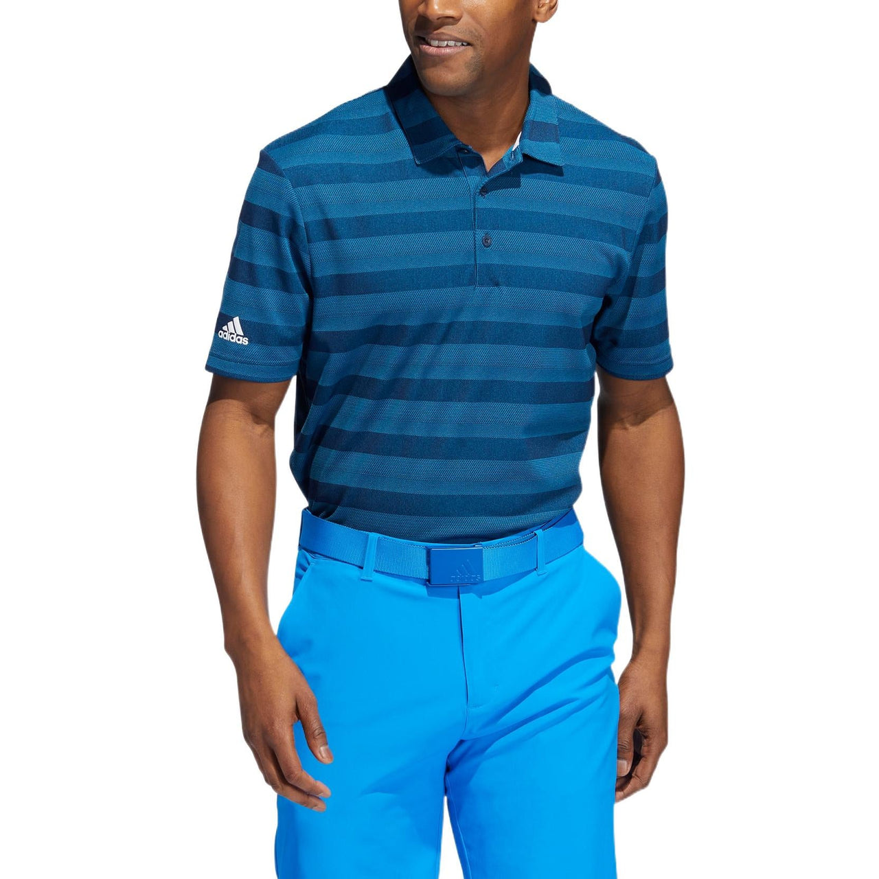 Men's adidas SS22 Stripe Logo Printing Short Sleeve Blue Polo Shirt H56792