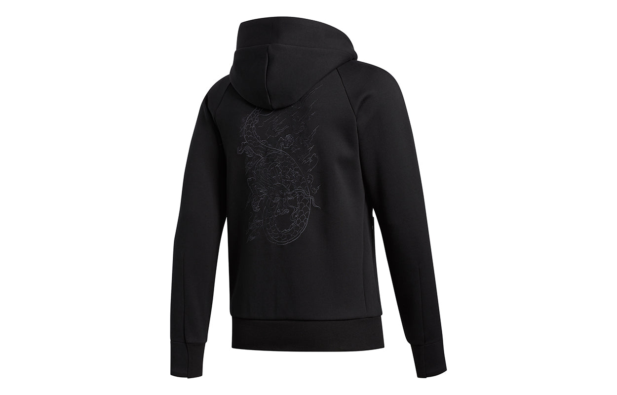 adidas Wj Htt Solid Color hooded Zipper Woven Jacket Black FU6254