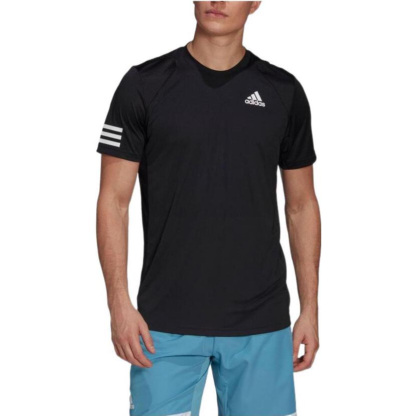 adidas Stripe Round Neck Pullover Logo Printing Solid Color Short Sleeve Black GL5403