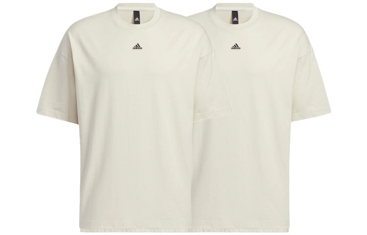 Men's adidas Solid Color Logo Loose Sports Short Sleeve Creamy White T-Shirt HS4379