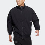 adidas Solid Color Minimalistic Alphabet Printing Casual Sports Stand Collar Woven Unisex Black Jacket HM2691
