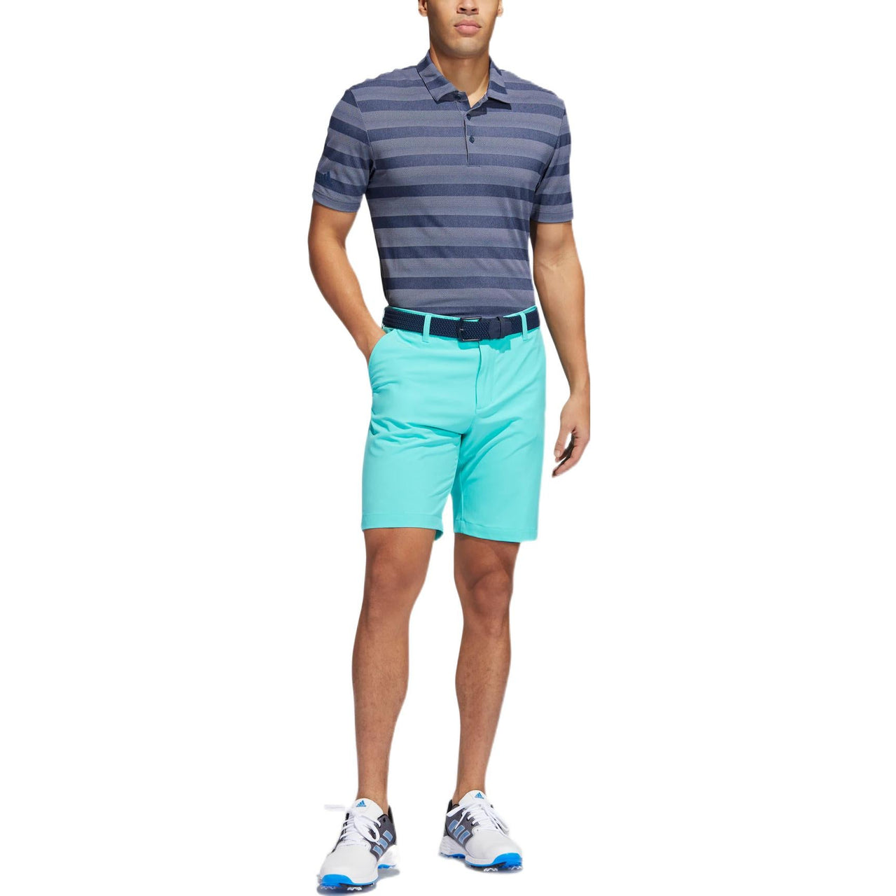 Men's adidas SS22 Stripe Printing Short Sleeve Blue Polo Shirt HE2298