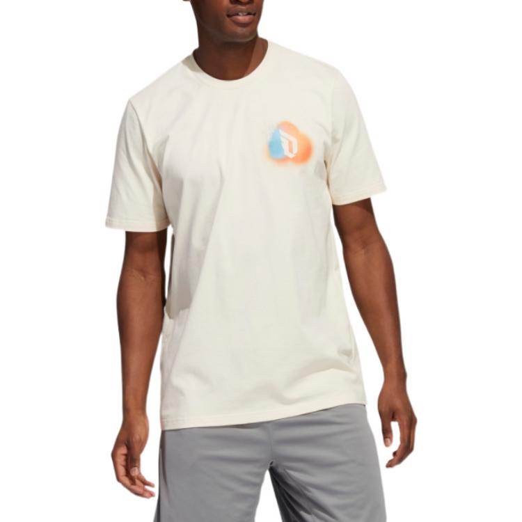 adidas Multi-Color Logo Printing Round Neck Short Sleeve Creamy White IC8111