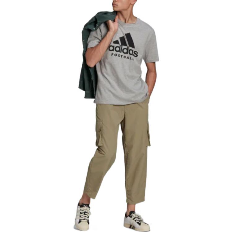 adidas Brand Logo Soccer/Football ribbed Round Neck Short Sleeve Gray HA0906
