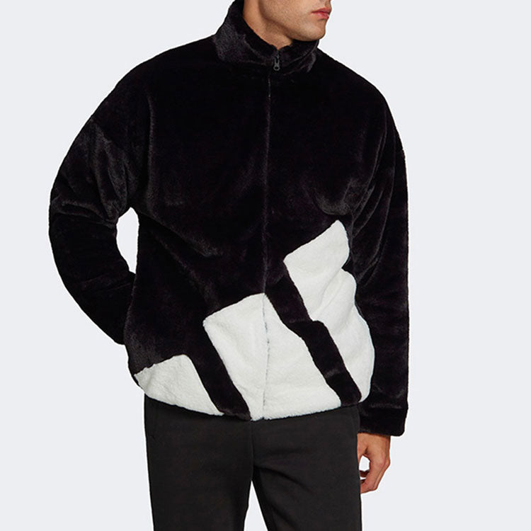 adidas Faux Fur Logo Jacket 'Black White' HI1199