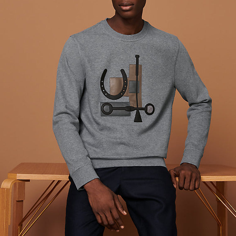 HERMES Her-Mes Sports Series Round Neck Gray H047850HA76