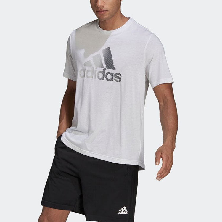 Men's adidas Logo Printing Round Neck Pullover Short Sleeve White T-Shirt HF7210