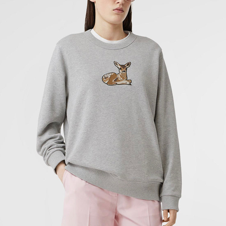 (WMNS) Burberry Deer Pattern Cotton Loose Swea Grey 80321171