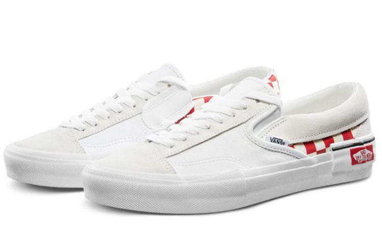 Vans Slip-On Cap Low Top Skate Shoes Unisex Red Grid White VN0A3WM5TLJ