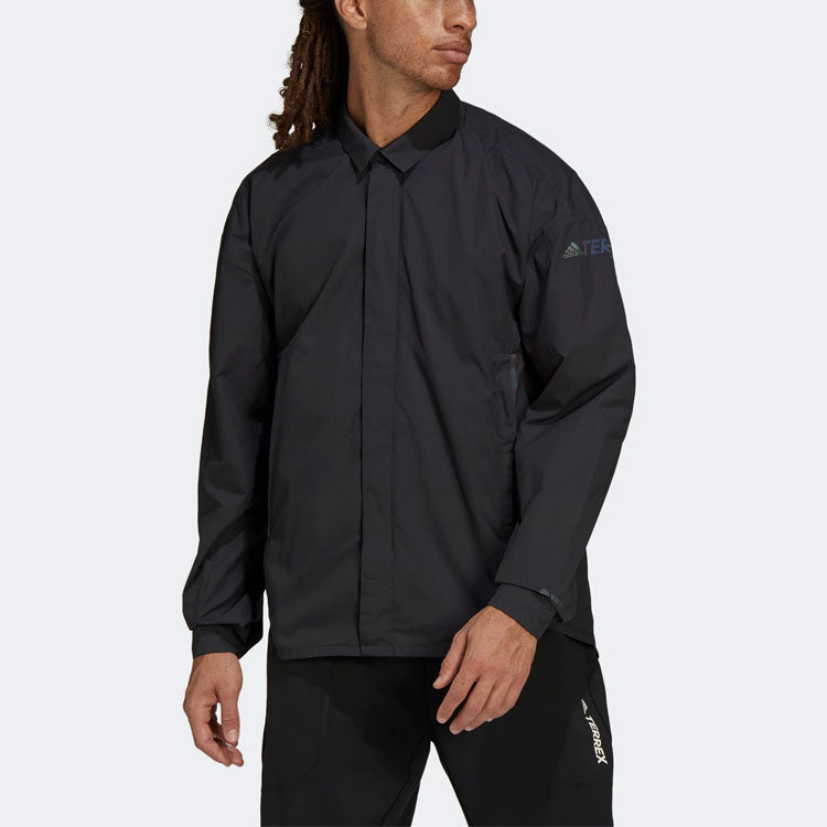 Men's adidas Terrex C Myshelter W.r Colorful Logo Stripe Printing Lapel Jacket Black H65697