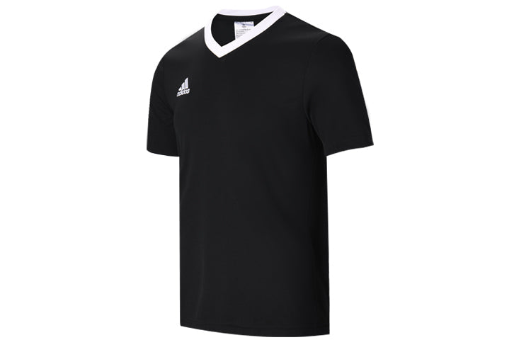 Men's adidas Contrasting Colors Collar Logo Casual Sports Short Sleeve Black T-Shirt HE1573