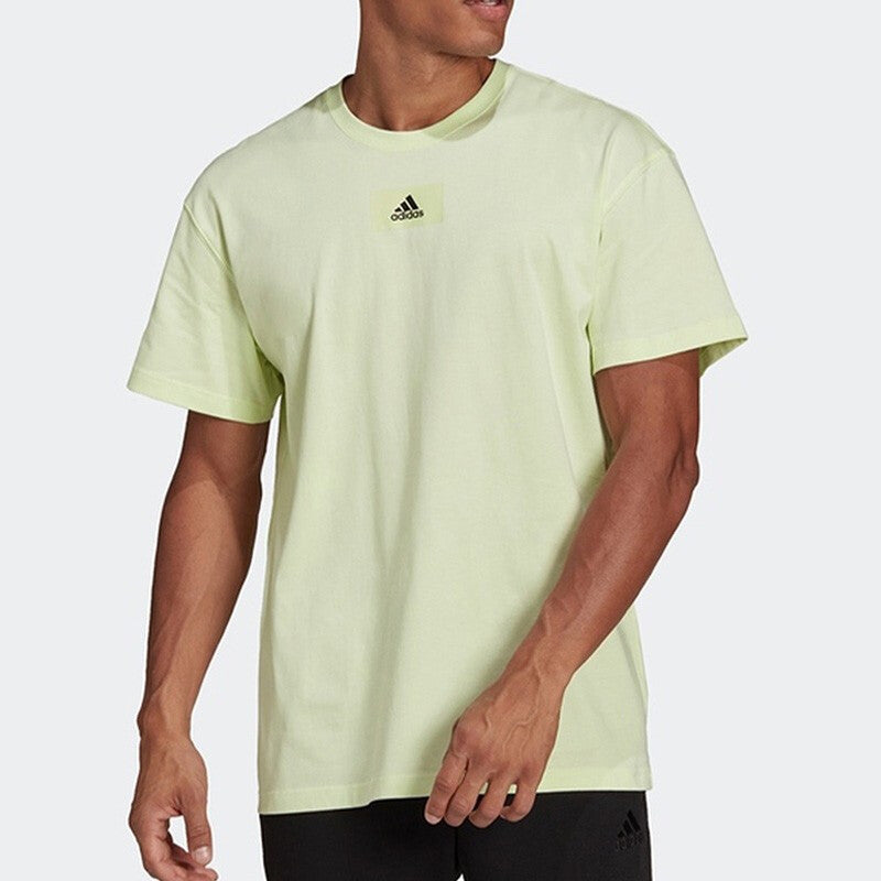 Men's adidas Solid Color Logo Athleisure Casual Sports Short Sleeve Green T-Shirt HE4366