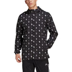 Men's adidas SS22 Solid Color Logo Full Print Long Sleeves Hooded Jacket Black HB6013
