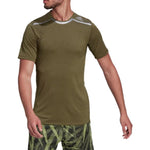 Men's adidas Solid Color Logo Printing Round Neck Slim Fit Short Sleeve Olive Green T-Shirt HE5443