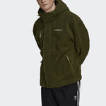 Men's adidas originals Polar Fleece Wb Logo Embroidered Sports Hooded Jacket Dark Olive Green HN0389