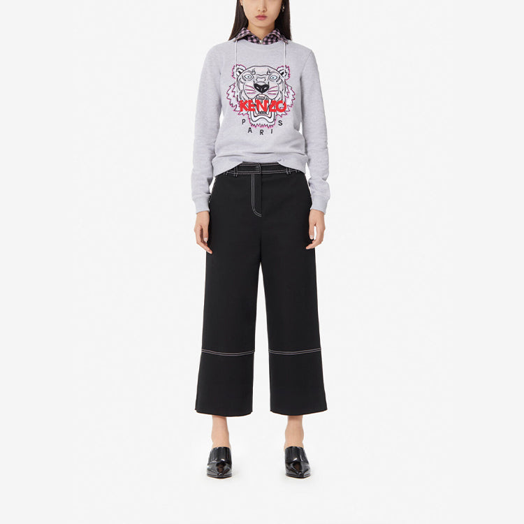 (WMNS) KENZO SS21 Tiger Head Embroidery Round-Neck Swea Grey F952SW7054XA-93