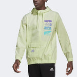 Men's adidas Alphabet Logo Long Sleeves hooded Windbreaker Jacket Green HE4304